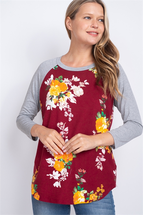 C70-A-2-T6501-BURGUNDY FLORAL TOP 2-2-2