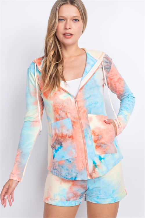 S12-5-1-SET1492- CORAL TIE DYE JACKET SHORT SET 2-2-1