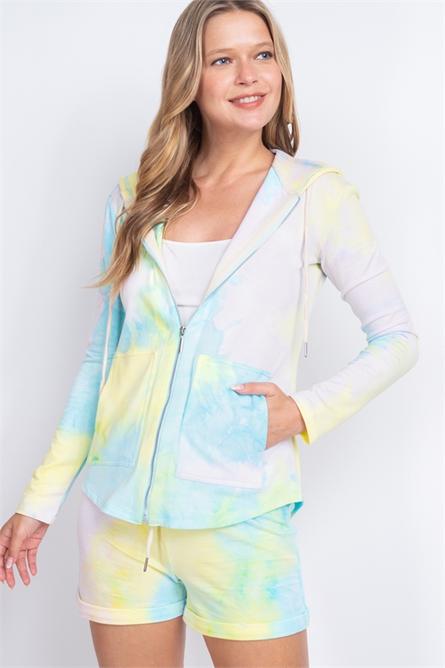 S10-18-1-SET1492- MINT TIE DYE JACKET SHORT SET 2-2-1