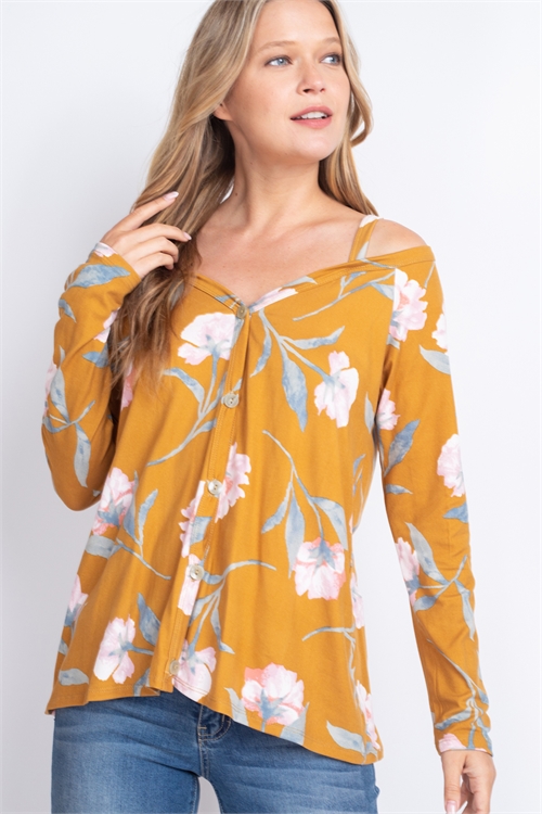 C4-A1-T8610-MUSTARD FLORAL TOP 2-2-2