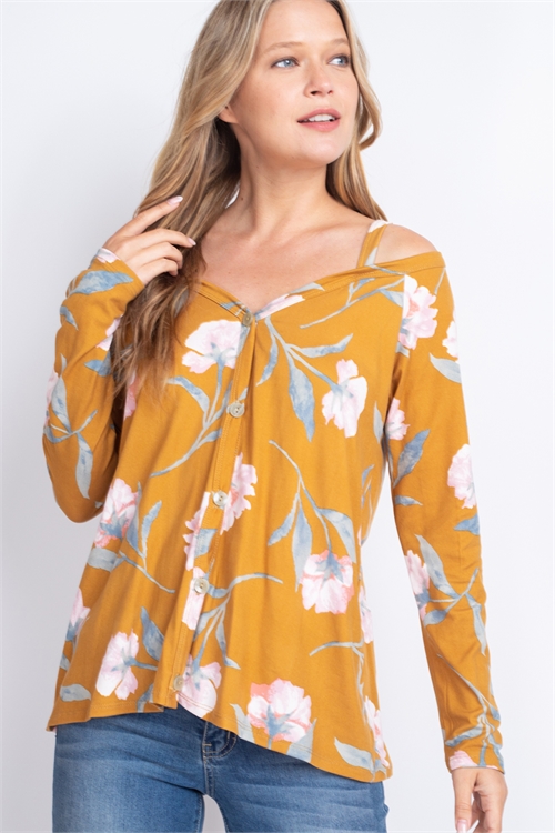 C10-A1-T8610-MUSTARD FLORAL TOP 1-2-2