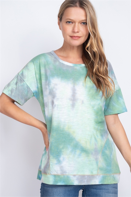 C20-B1-T10323-GREEN TIE DYE TOP 2-2-2