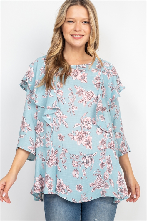 C32-A2-T7945-BLUE FLORAL PRINT TOP 2-2-2