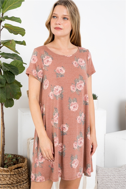 C38-A1-D7044-RUST WITH FLOWER PRINT DRESS 3