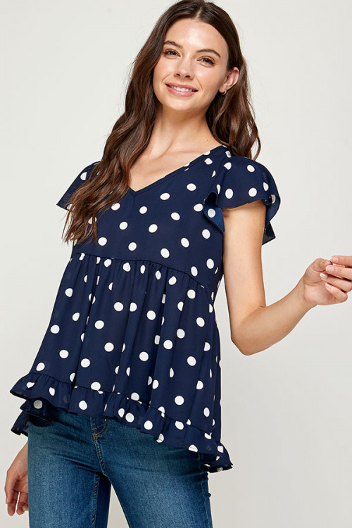 C56-B-2-WT2458-3 NAVY DOTS TOP 2-2-2