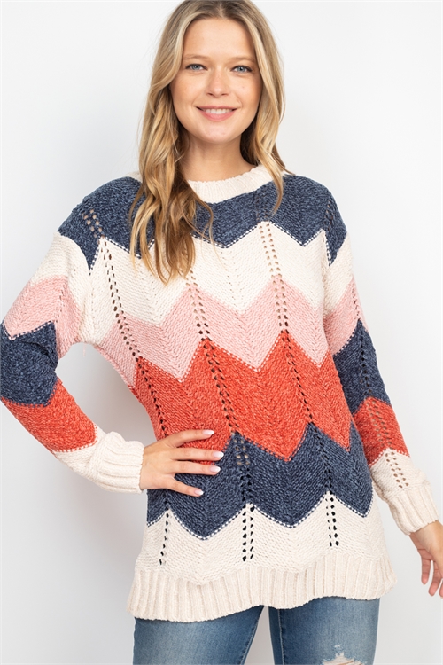 S12-5-1-S6411 BLUSH BRICK NAVY SWEATER 2-2-2