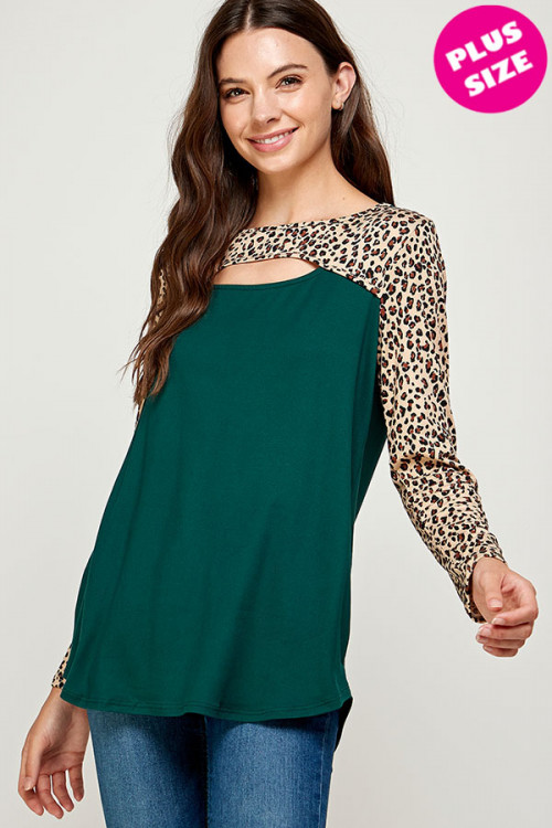 C20-A-1-WT2462CX HUNTER GREEN LEOPARD PLUS SIZE TOP 2-2-2