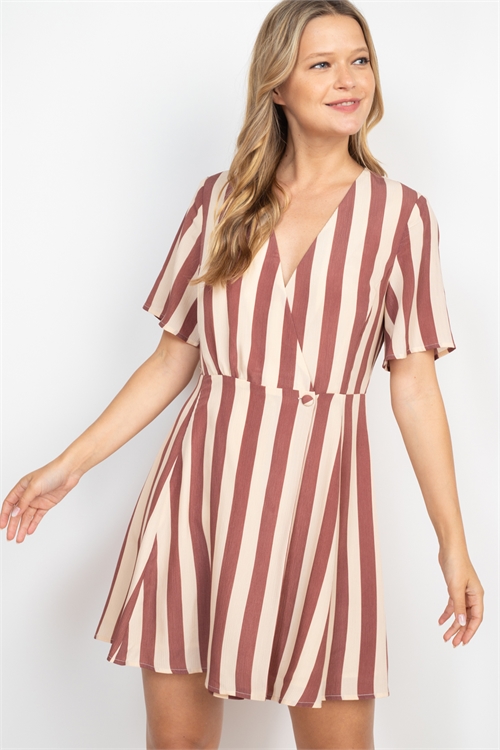 S13-4-2-D41863 MAUVE CREAM STRIPES DRESS 2-2-2