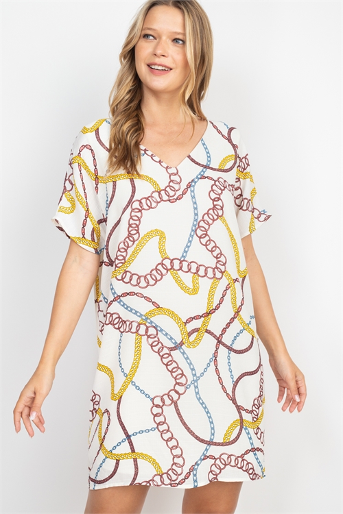 S13-9-3-D1237 IVORY CHAIN PRINT DRESS 2-2-2