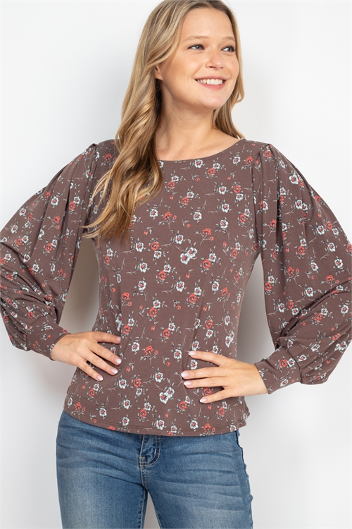 S11-12-3-T9236 MOCHA FLORAL TOP 2-2-2