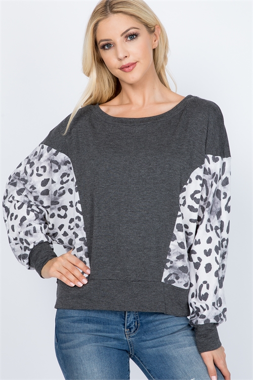 C80-A-1-T9040 CHARCOAL IVORY ANIMAL PRINT TOP 2-2-2