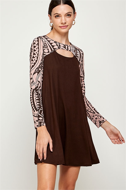 C10-A-2-WD4462C BROWN PRINT DRESS 2-2-2