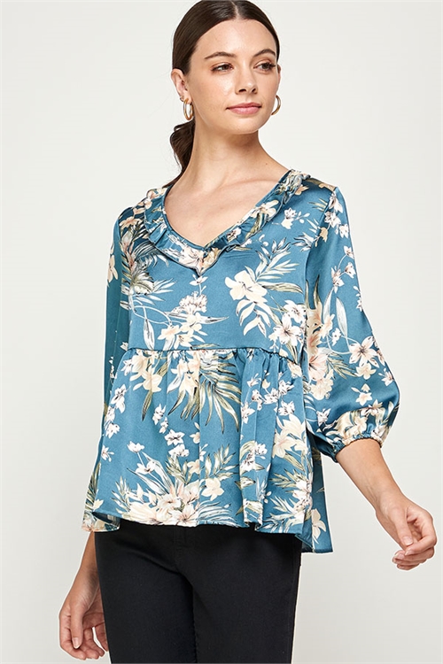 C12-A-1-WT2459-1 TEAL FLORAL TOP 2-2-2