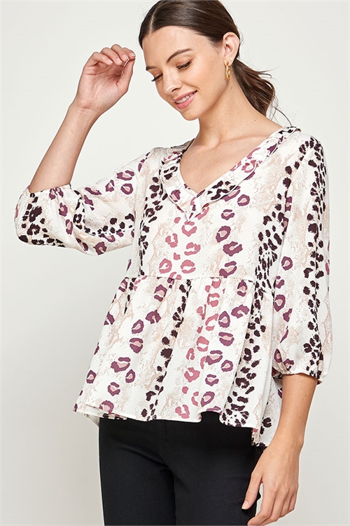 C14-A-1-WT2459-2 MAUVE ANIMAL PRINT TOP 2-2-2