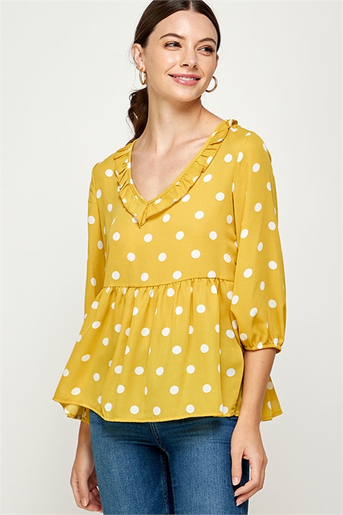 C14-A-1-WT2459-3 MUSTARD POLKA DOTS TOP 2-2-2