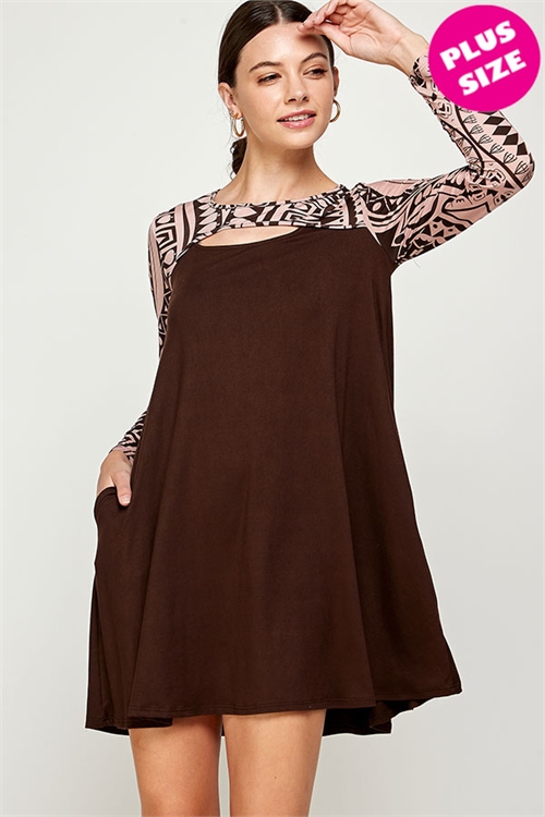 C20-A-2-WD4462CX BROWN PRINT PLUS SIZE DRESS 2-2-2