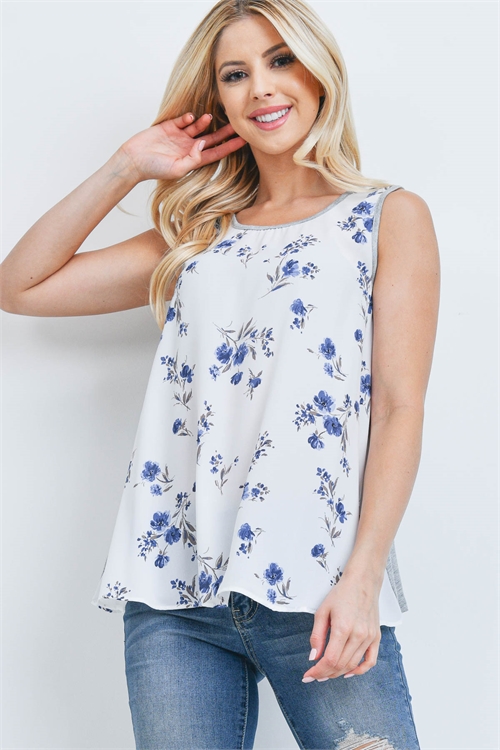 C10-A-2-T0773 WHITE GRAY FLOWER PRINT TOP 2-2-2