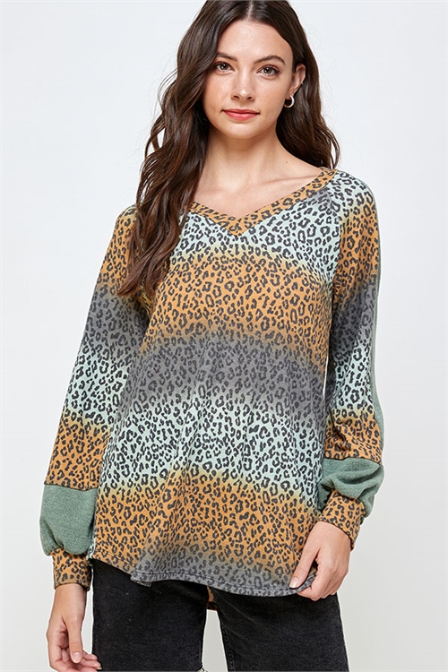 S11-19-4-WT2365 MUSTARD OLIVE ANIMAL PRINT TOP 2-2-2