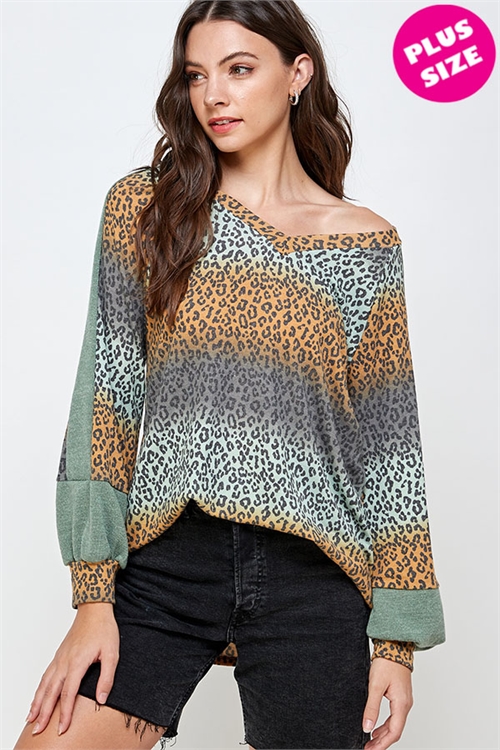 S6-10-1-WT2365X MUSTARD OLIVE ANIMAL PRINT PLUS SIZE TOP 2-2-2