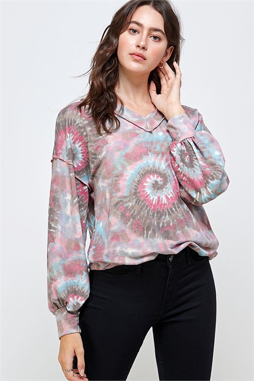 S4-10-3-WT2277-2 MAUVE AQUA TIE DYE TOP 2-2-2