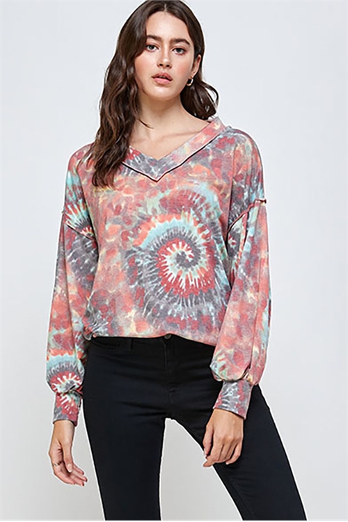 S12-11-4-WT2277-2 CORAL GREEN TIE DYE TOP 2-2-2