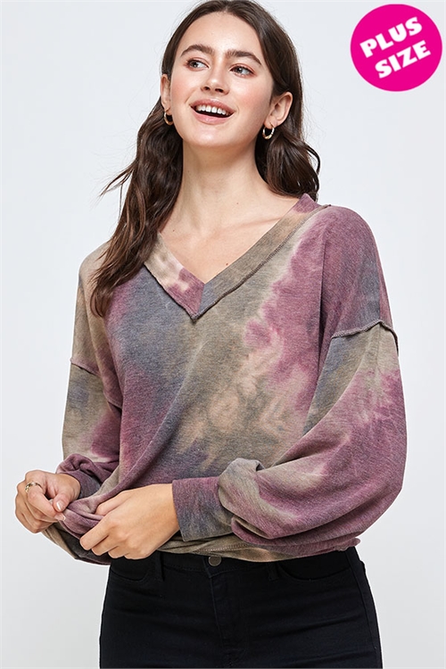 S12-7-4-WT2277-3X MAGENTA OLIVE TIE DYE PLUS SIZE TOP 2-2-2