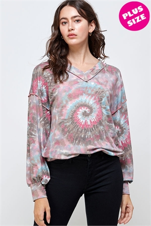 SA3-7-3-WT2277-2X MAUVE AQUA TIE DYE PLUS SIZE TOP 2-2-2