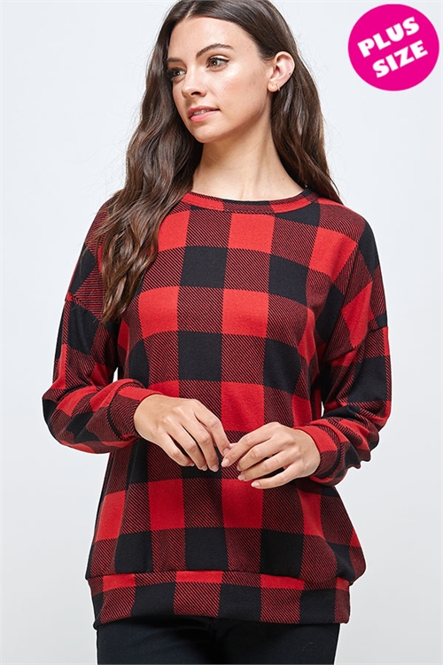 SA3-7-3-WT2260-1X RED BLACK CHECKERED PLUS SIZE TOP 2-2-2