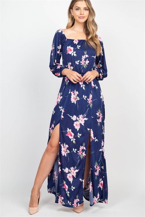 S8-6-2-NA-D31406-02 NAVY WITH FLOWERS DRESS 2-2-2