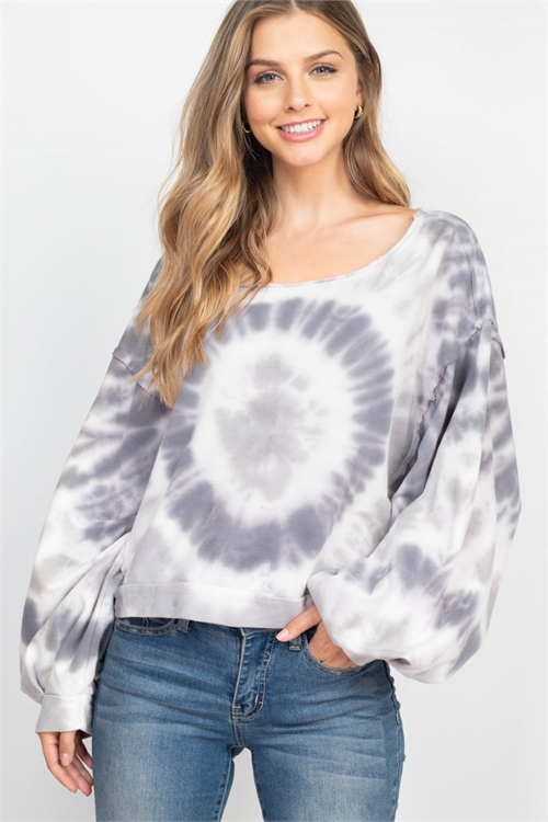 C64-B-1-NA-T83147-02 CHARCOAL IVORY TIE DYE SWEATER 2-2-2