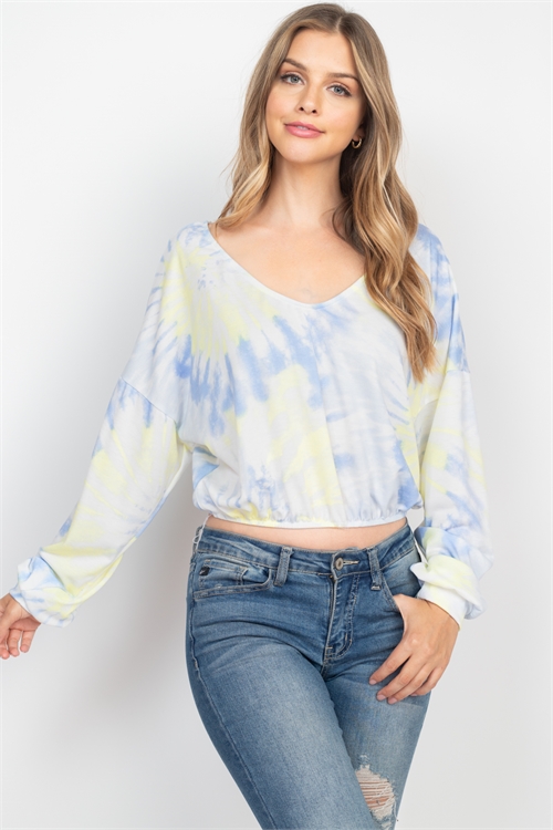 C18-A-1-T81937-02 BLUE YELLOW TIE DYE TOP 2-2-1