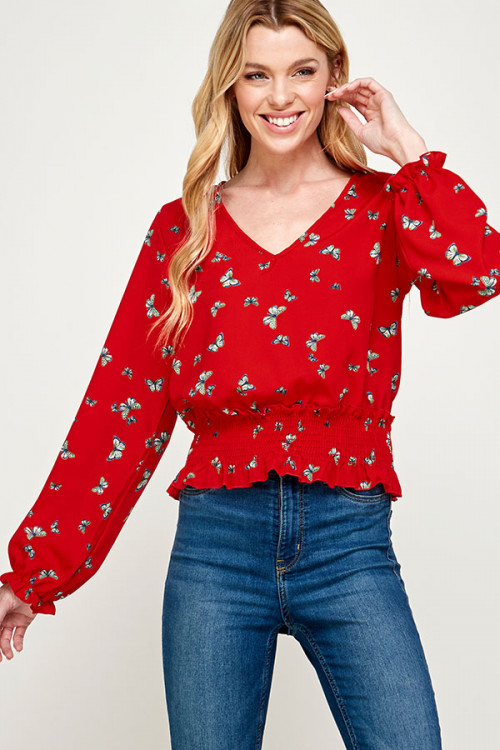 C16-B-1-WT2463-1 RED WITH BUTTERFLY TOP 2-2-2