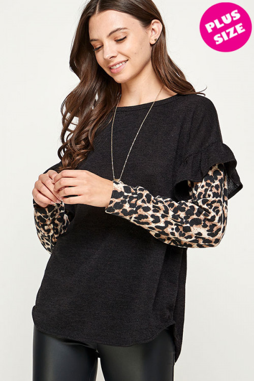 C26-A-2-WT2475X BLACK ANIMAL PRINT PLUS SIZE TOP 2-2-2