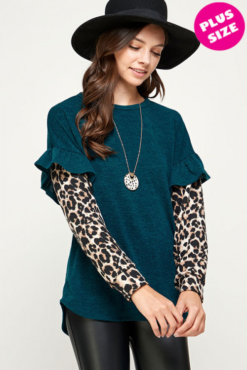 C26-A-2-WT2475X TEAL ANIMAL PRINT PLUS SIZE TOP 2-2-2