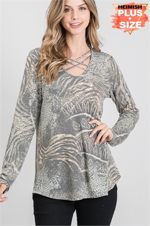 S11-9-3-ST1481-24X OLIVE PRINT PLUS SIZE TOP 2-2-2