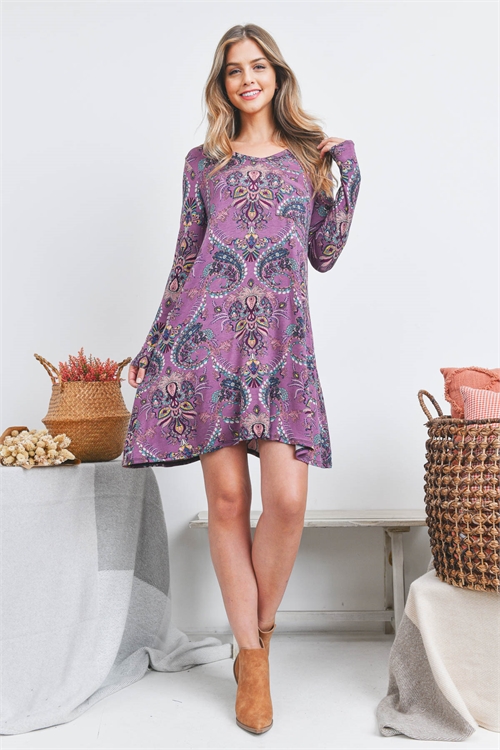 S14-4-3-AD4525 PURPLE PRINT DRESS 2-2-2