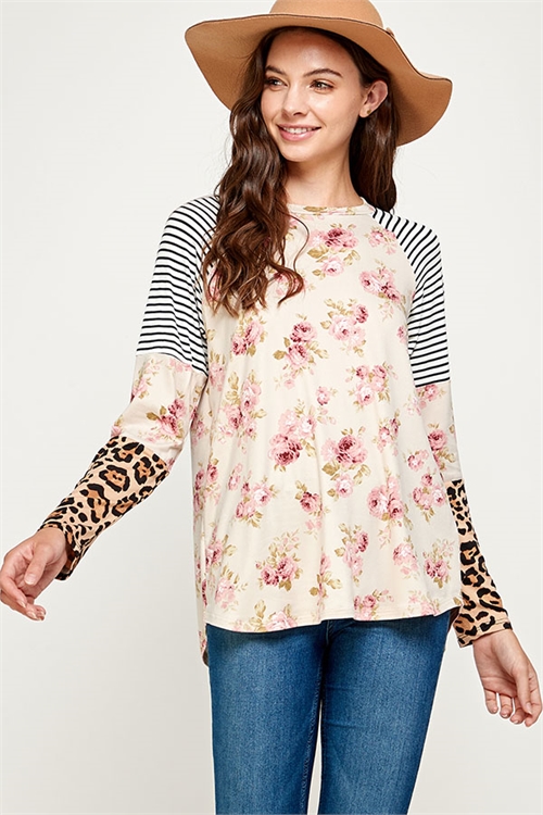 C58-A-3-WT2379 TAUPE FLORAL TOP 2-2-2