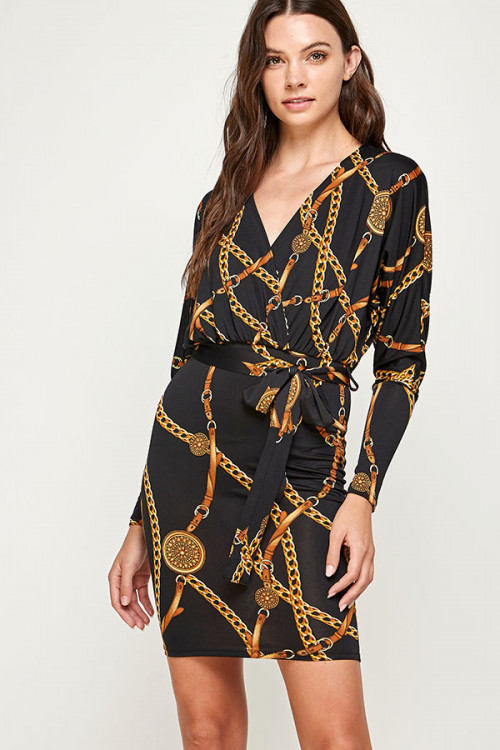 C70-A-3-WD1122 BLACK GOLD WITH CHAIN PRINT DRESS 2-2-2