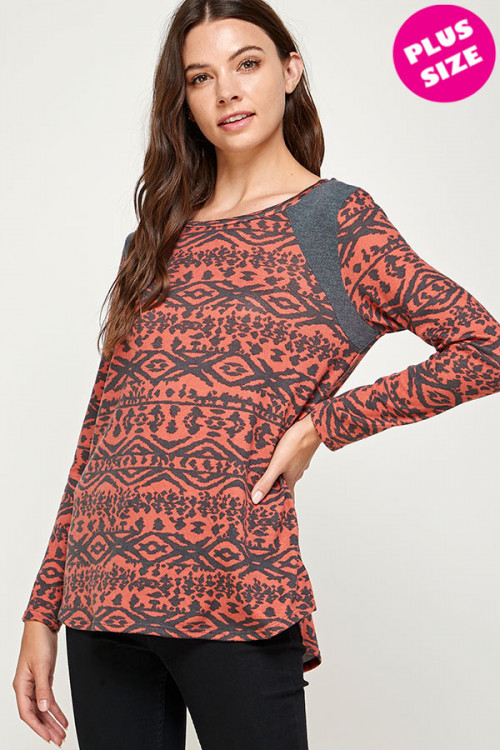 C68-A-3-WT2492X BRICK PRINT PLUS SIZE TOP 2-2-2