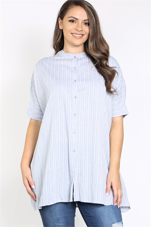 C76-A-2-T1142X LIGHT BLUE STRIPES PLUS SIZE TOP 2-2-2