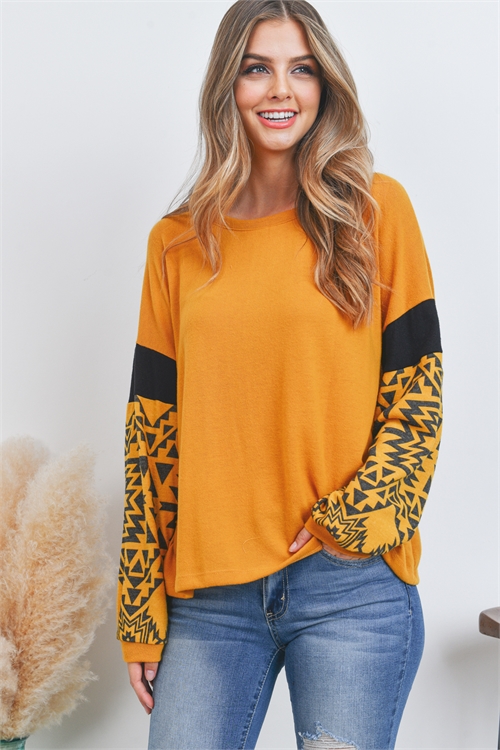 C16-A-3-KC-033 MUSTARD AZTEC PRINT TOP 2-2-2