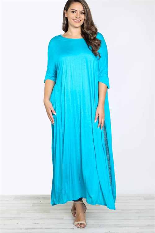 C90-A-2-D3161X TURQUOISE PLUS SIZE LONG TOP 2-2-2