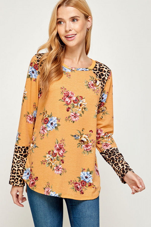 C22-A-3-WT23700-1 MUSTARD FLORAL TOP 2-2-2