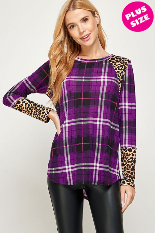 C28-A-1-WT23700-2X PURPLE CHECKERED PLUS SIZE TOP 2-2-2