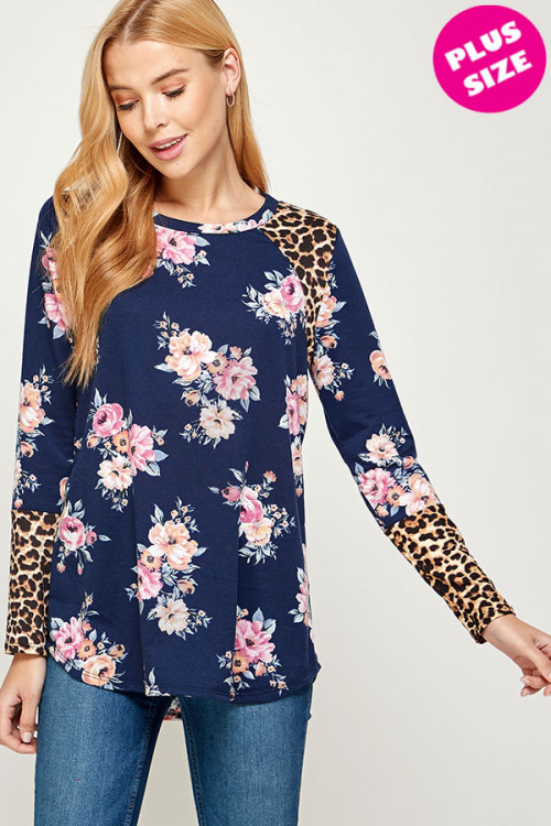 C28-A-2-WT23700-1X NAVY FLORAL PLUS SIZE TOP 2-2-2