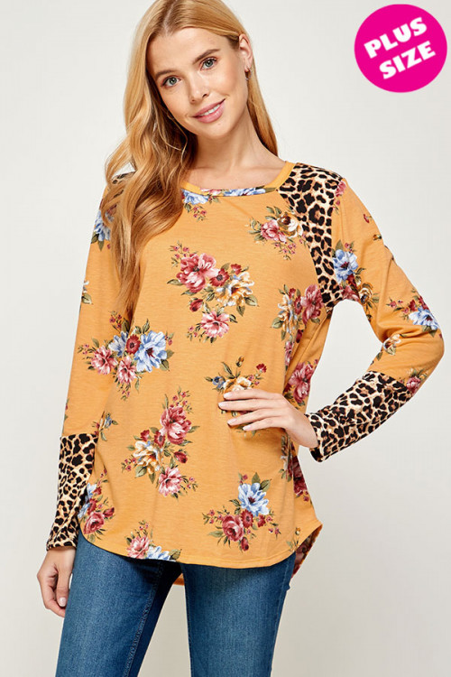 C22-A-3-WT23700-1X MUSTARD FLORAL PLUS SIZE TOP 2-2-2