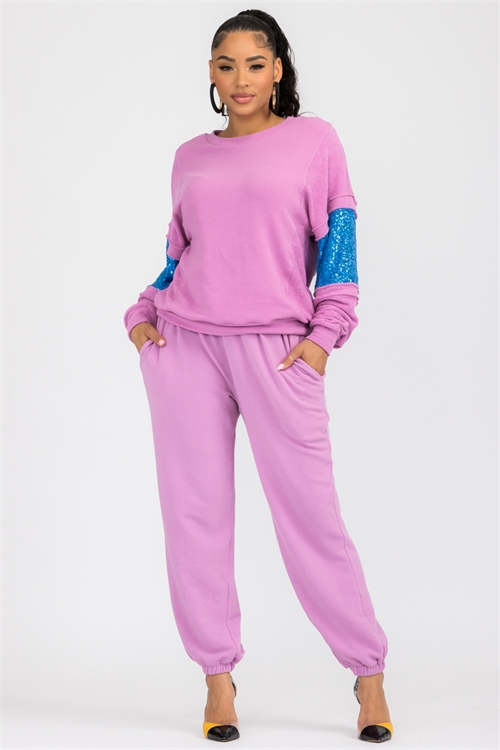 C22-A-3-SET1023 MAUVE BLUE TOP & PANTS SET 2-2-2