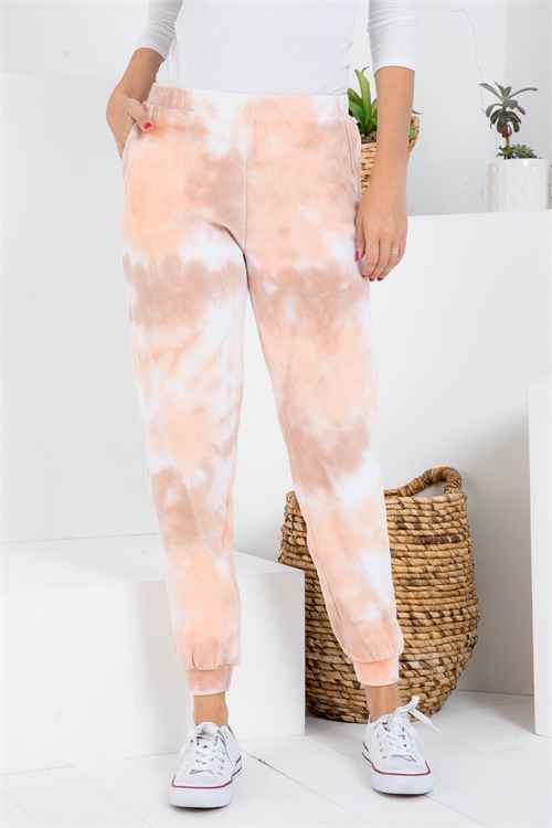 C46-A-1-NA-P81988-02 PEACH IVORY TIE DYE PANTS 2-2-2