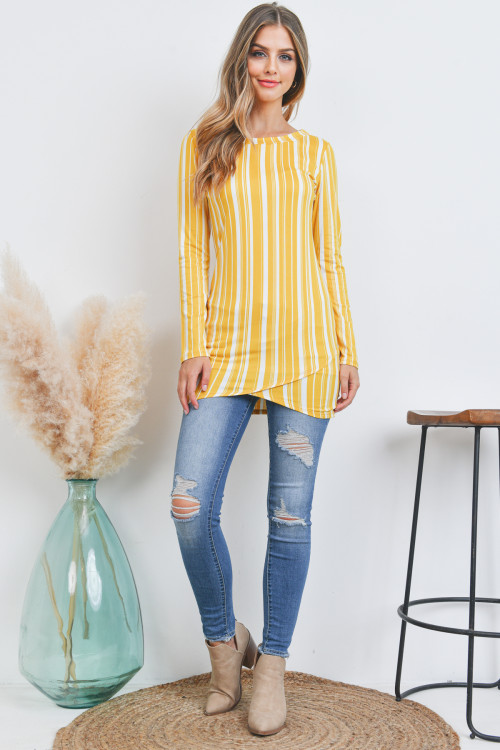 C64-A-3-T73416-05 IVORY MUSTARD STRIPES TOP 2-2-2