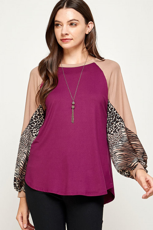 C70-A-3-WT2472-1 MAGENTA ANIMAL PRINT TOP 2-2-2